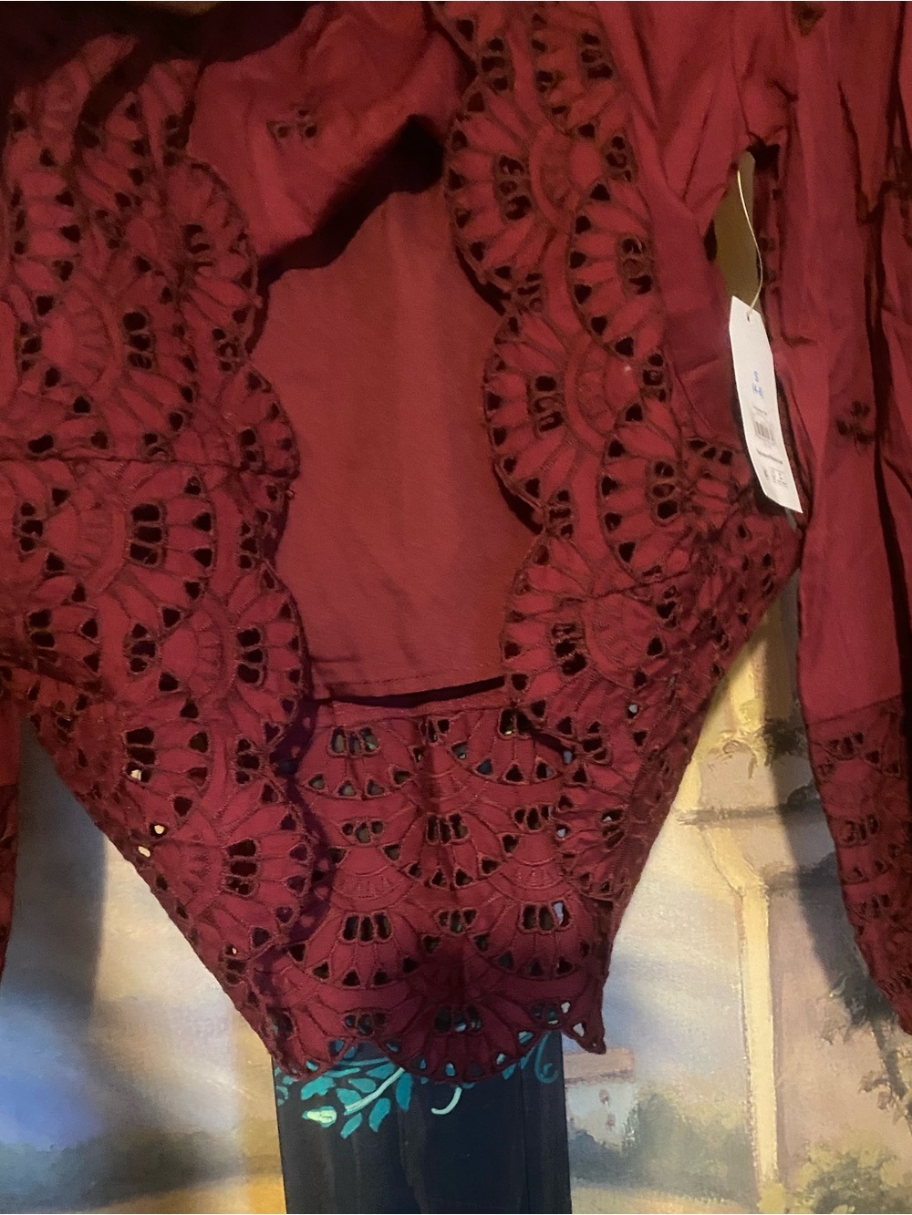 Eyelet Burgundy Blouse - Picture 5 of 6
